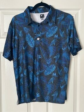 Greater Half Mens Small Polo Shirt - Blue Floral Hawaiian - Golf